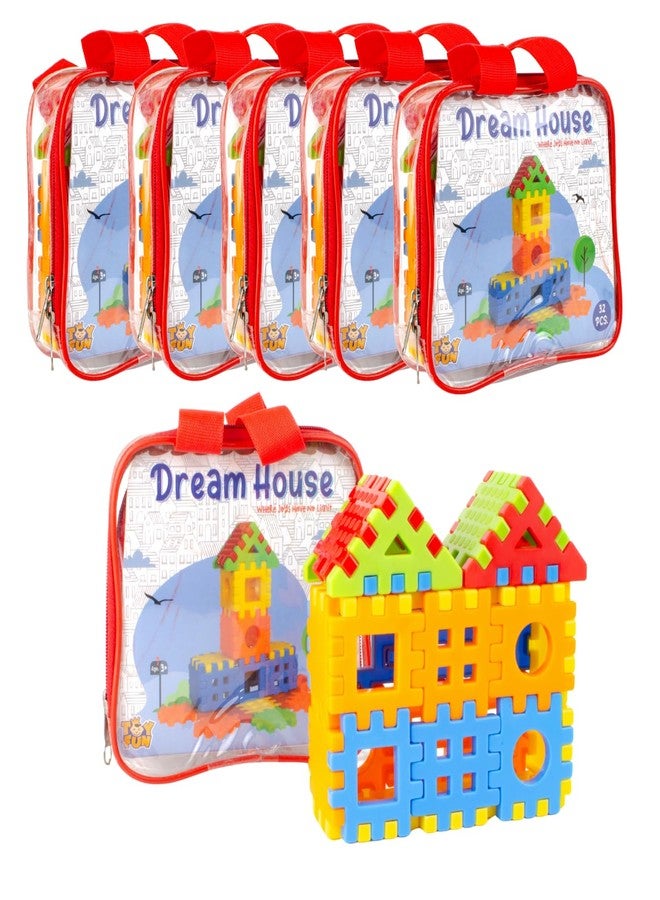 TOY FUN Pack of 5 Dream House Building Toy Blocks - 32 Pieces, Perfect DIY Birthday Return Gift for Kids Aged 3-10, Multicolor, Non-Toxic - Image 1